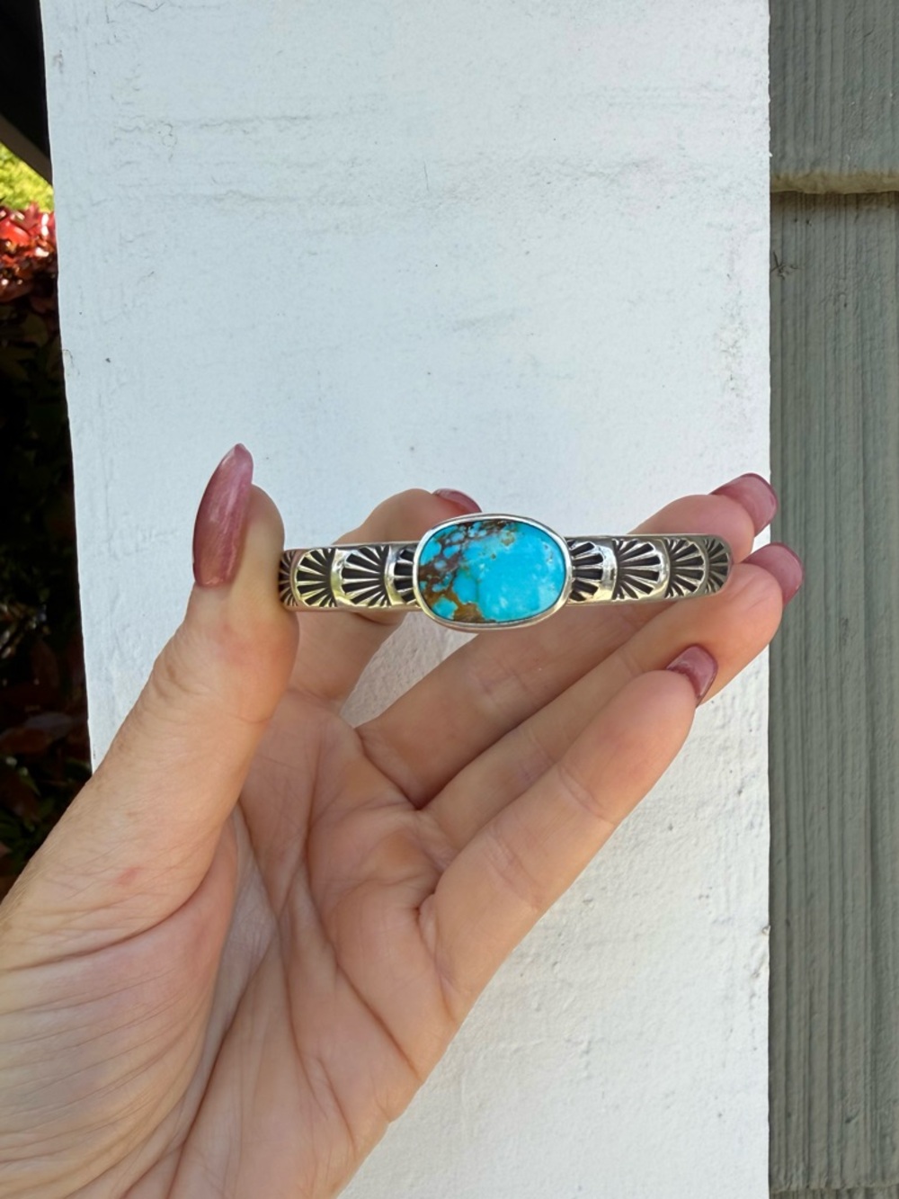 Numi Olive Royston Turquoise Heavyweight Sterling Silver Cuff XS